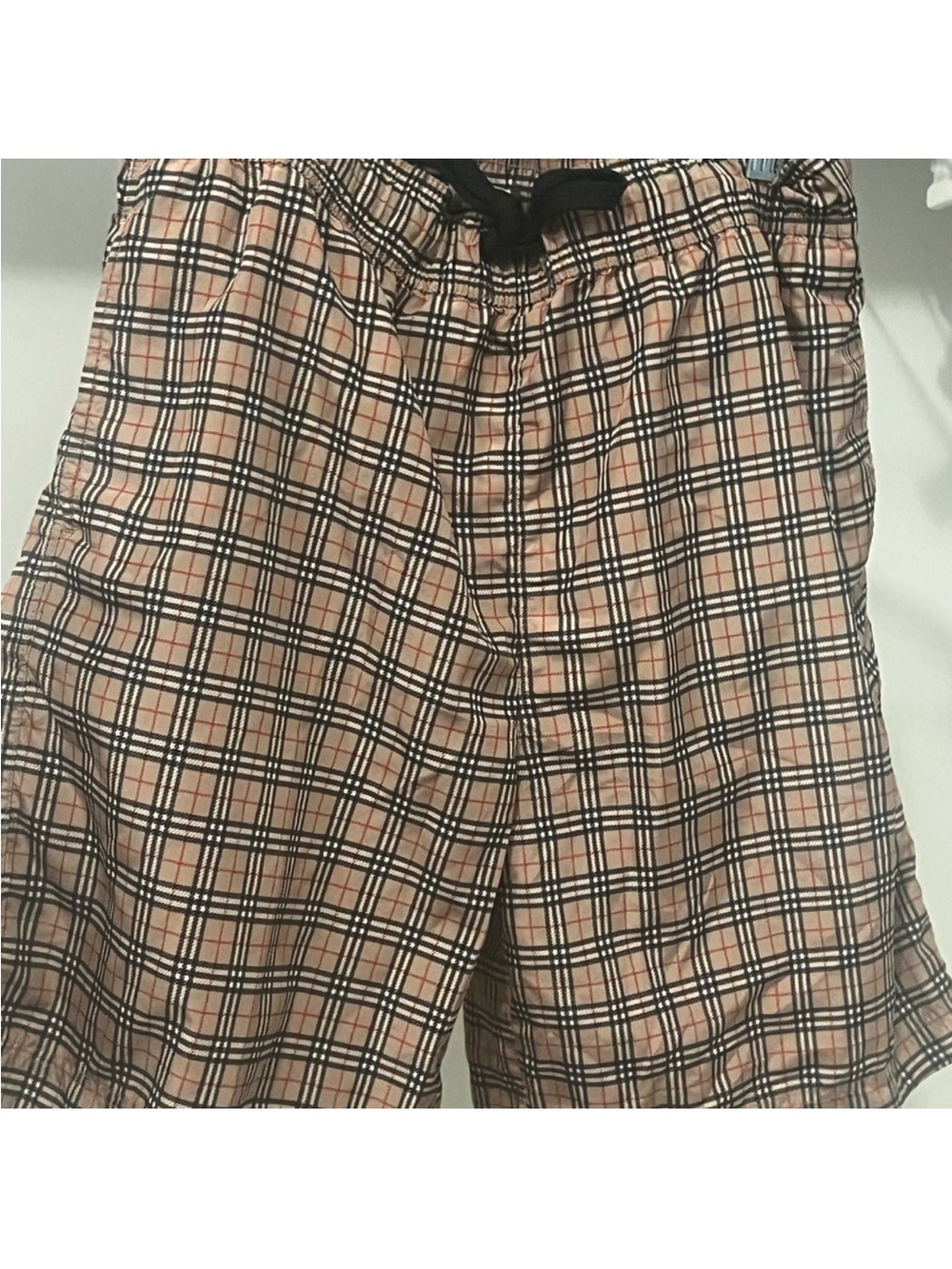 Burberry Beige and Black Check Drawstring Athletic Shorts